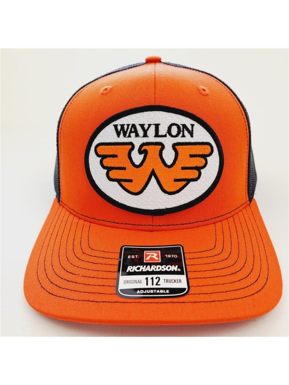 Waylon Jennings Patch Hat Orange Black Embroidered Trucker Snapback Cap Vintage - Picture 2 of 4